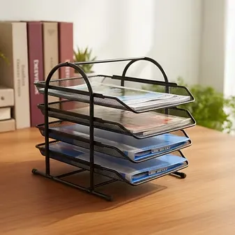 Four-Story Metal Letter Tray | 4-Tier Mesh File Organizer | Durable & Stylish