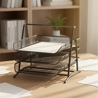 Three-Story Metal Letter Tray | Premium Mesh File Organizer | Durable & Stylish