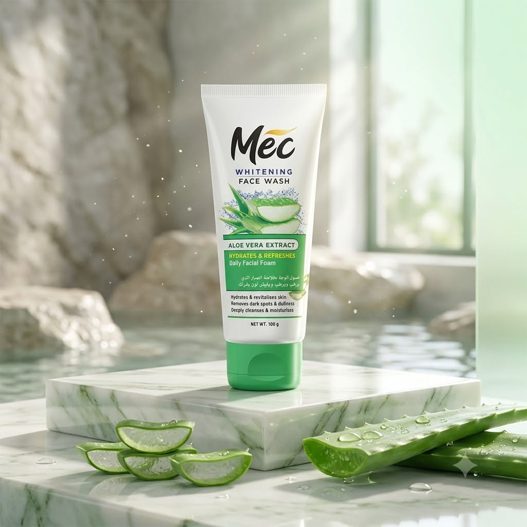 Mec Whitening Face Wash - Aloe Vera Extract Daily Facial Foam - Deep Cleansing Formula to Remove Dark Spots & Dullness for Radiant Skin