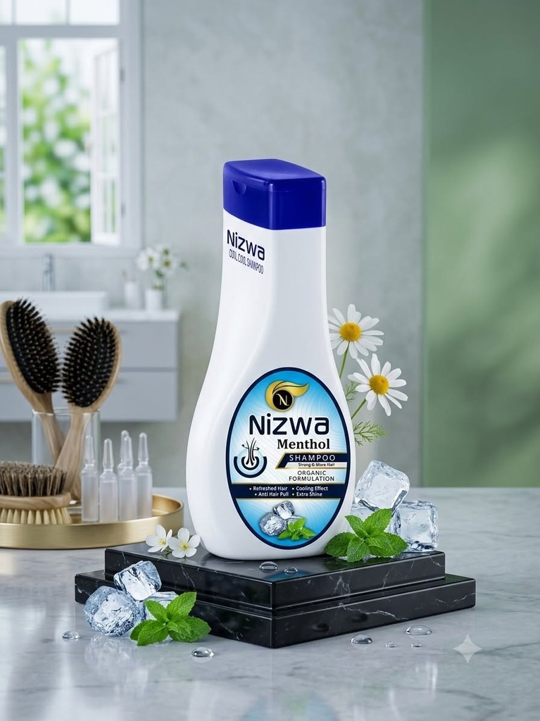 Nizwa Menthol Shampoo - Strong & Shiny Hair Organic Formulation - Anti Hair Fall Shampoo with Icy Cooling Effect & Extra Shine