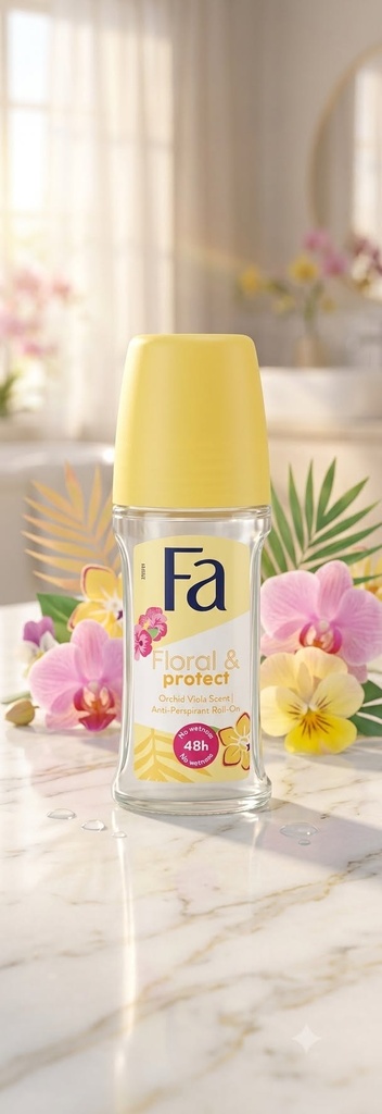 Fa Floral & Protect Anti-Perspirant Roll-On - 48h Long-Lasting Orchid Viola Scent - Reliable Wetness & Odor Protection for Women