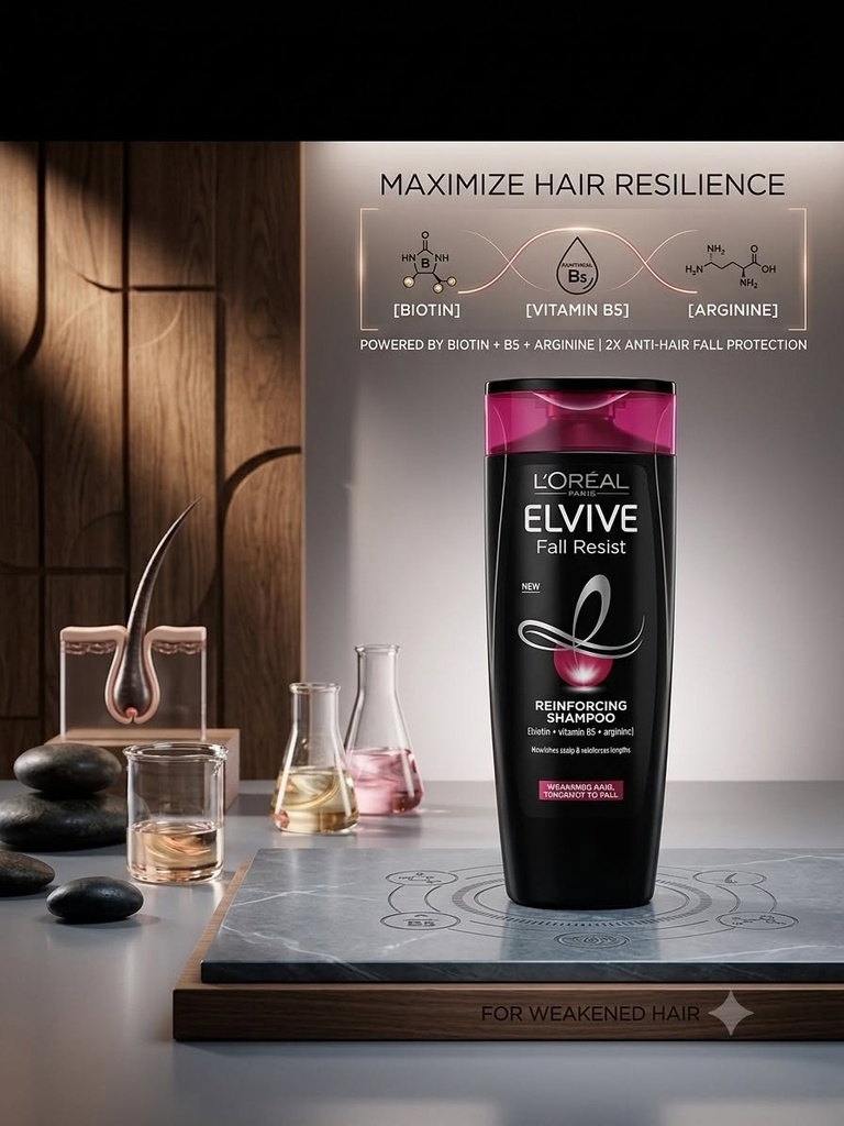 L'Oréal Paris Elvive Fall Resist Reinforcing Shampoo - 400ml | For Weakened Hair & Anti-Hair Fall | Biotin + Vitamin B5 + Arginine
