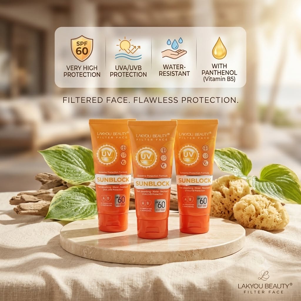 Lakyou Beauty Filter Face Sunblock SPF 60 - Extreme Protection Formula | UVA/UVB Protection & Water-Resistant (Vitamin B5/Panthenol)