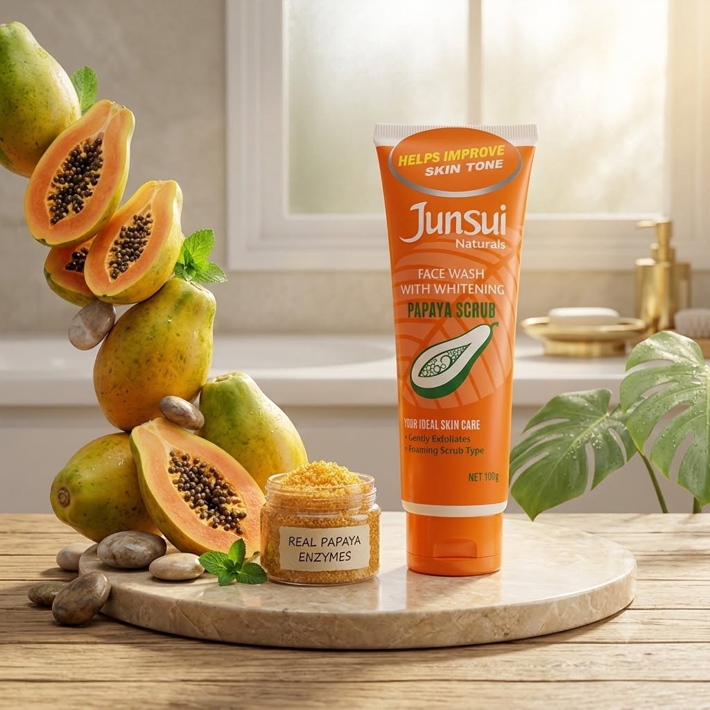 Junsui Naturals Face Wash with Whitening Papaya Scrub - 100g | Gentle Exfoliating Foaming Scrub for Improved Skin Tone