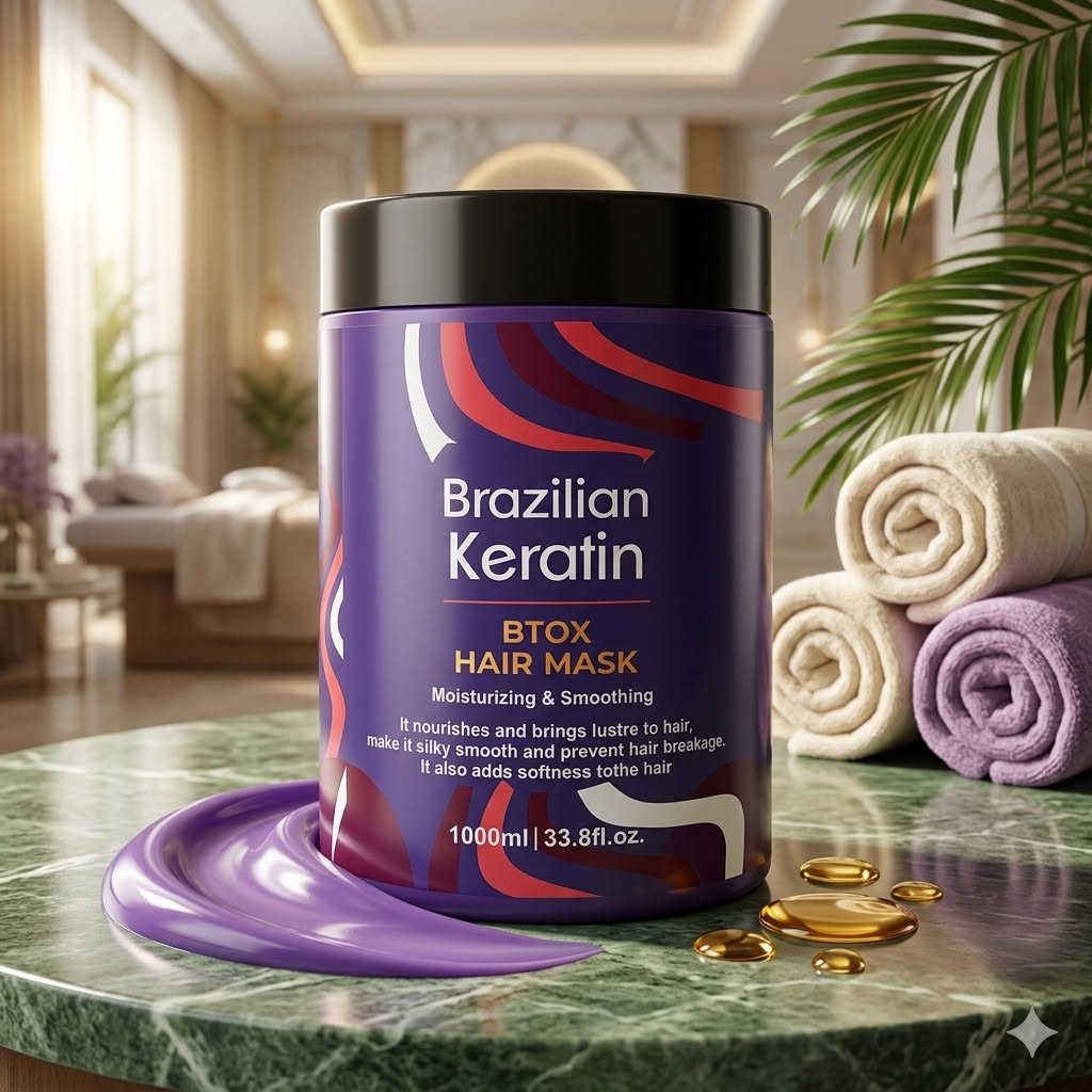 Premium Brazilian Keratin Btox Hair Mask (1000ml) – Professional Salon-Quality Deep Conditioning Treatment for Dry, Damaged, and Frizzy Hair | Moisturizing & Smoothing Therapy