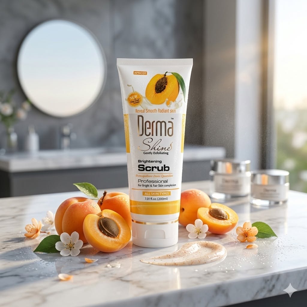 Derma Shine Gently Exfoliating Brightening Apricot Scrub (200ml) – Professional Series Deep Cleaning Facial Scrub For Smooth, Radiant & Fair Skin Complexion