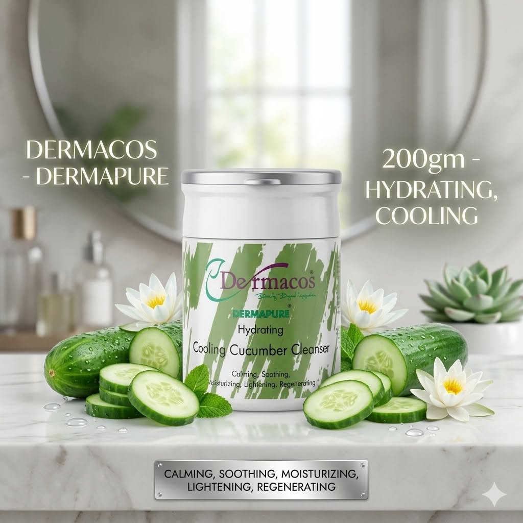 Dermacos Dermapure Hydrating Cooling Cucumber Cleanser (200g) – Professional Salon-Grade Calming, Soothing & Lightening Facial Cleanser for Deep Moisturization
