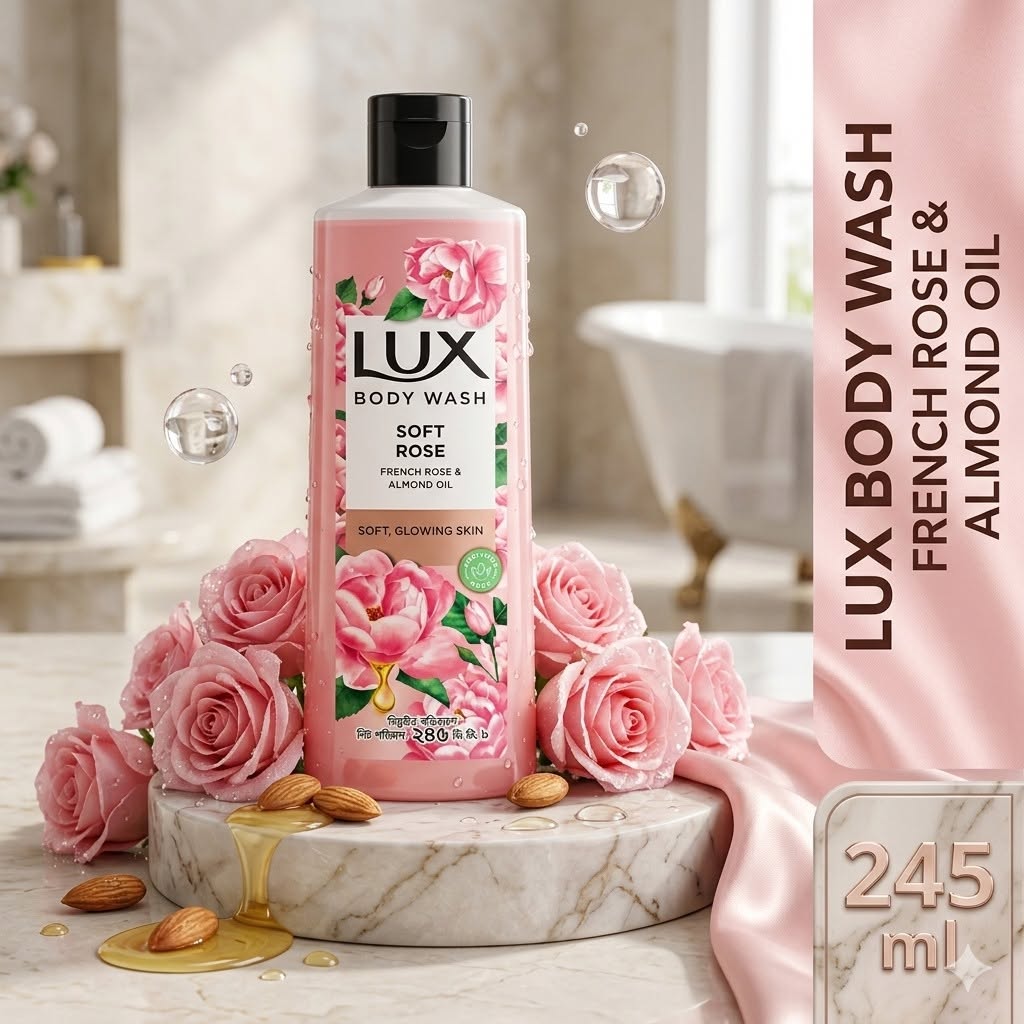 LUX Soft Rose Body Wash – 245ml Luxury Shower Gel for Soft, Glowing Skin