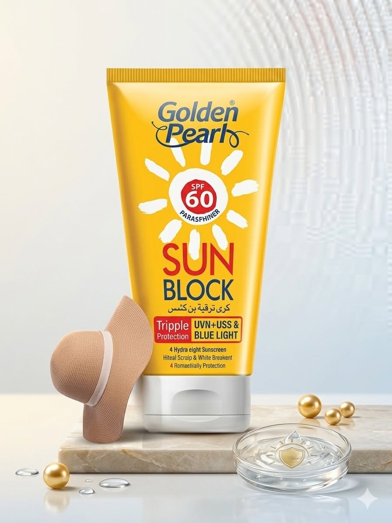 Golden Pearl SPF 60 Sun Block Cream – Triple Protection Against UVA, UVB & Blue Light