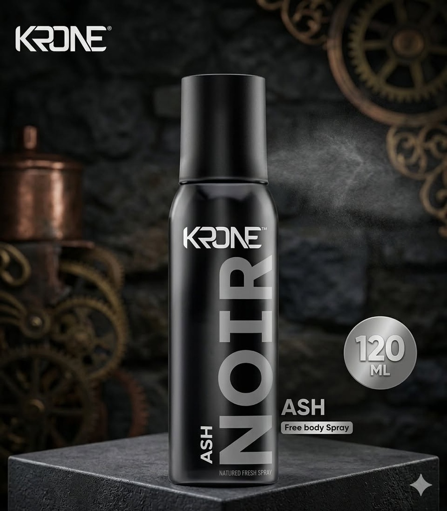Krone Noir Ash Fine Body Spray – 120ml Premium Natured Fresh Deodorant for Men