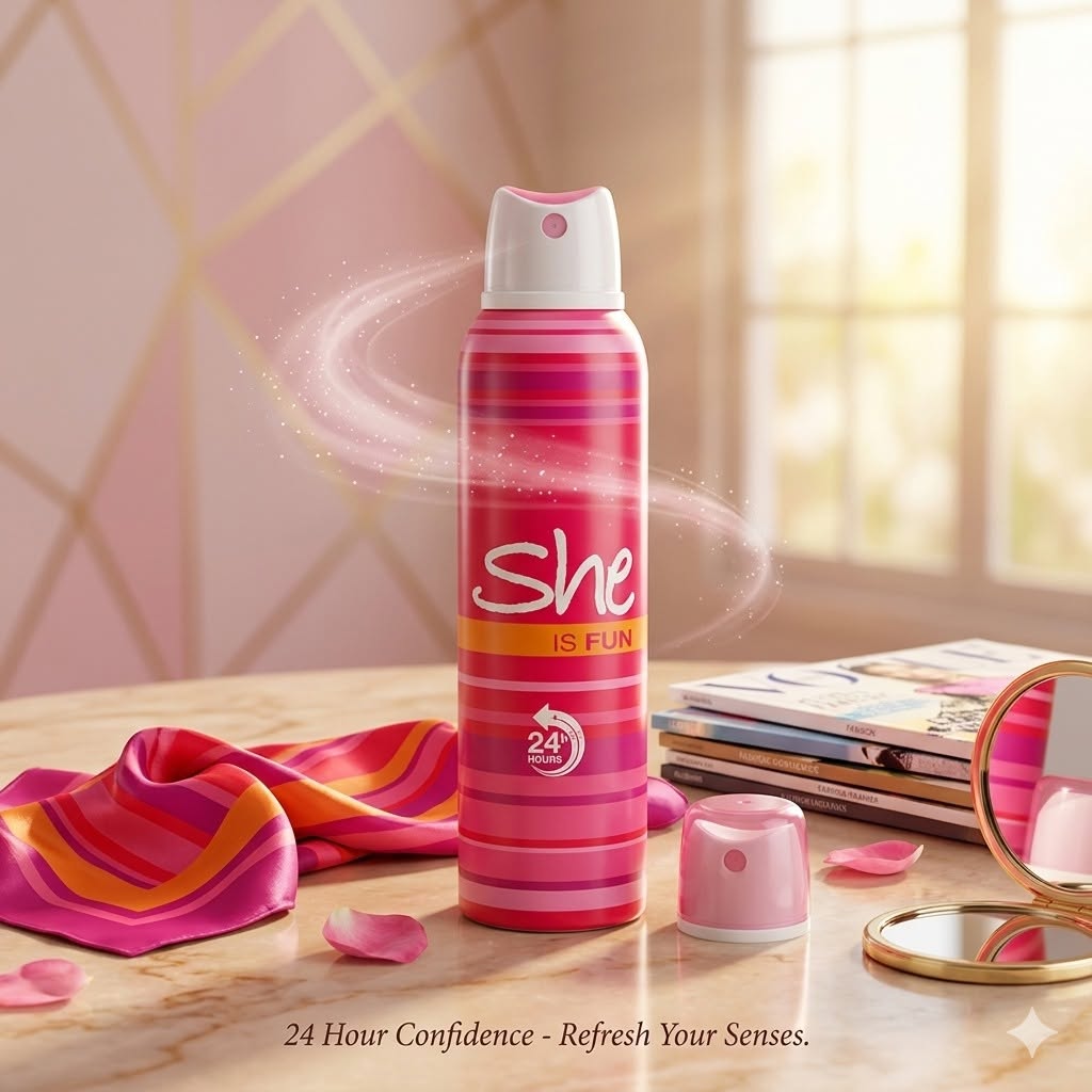 She IS FUN Perfumed Deodorant Body Spray for Women – 24-Hour Long-Lasting Freshness & Fruity-Floral Scent