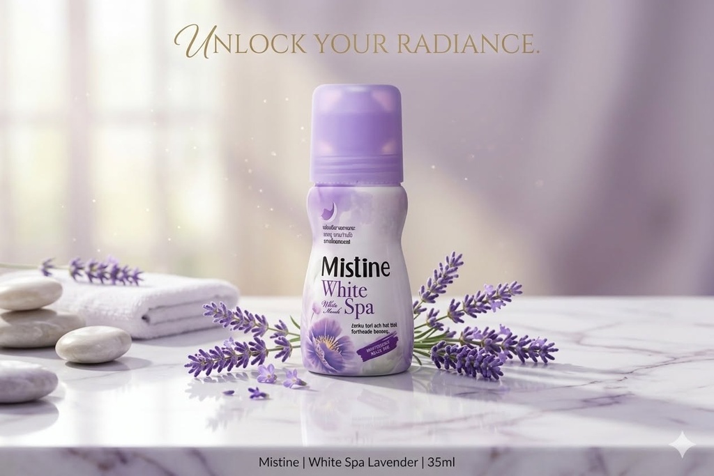 Mistine White Spa Lavender Whitening Roll-On Deodorant (35ml) – Calming Lavender Extract & Advanced Underarm Brightening Formula for Smooth, Fresh Skin