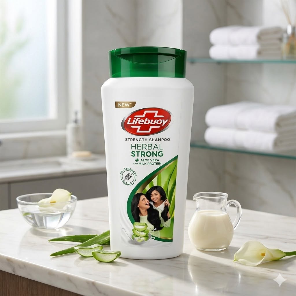 Lifebuoy Herbal Strong Shampoo – Fortified with Aloe Vera & Milk Protein for Healthy, Resilient, and Fragrant Hair
